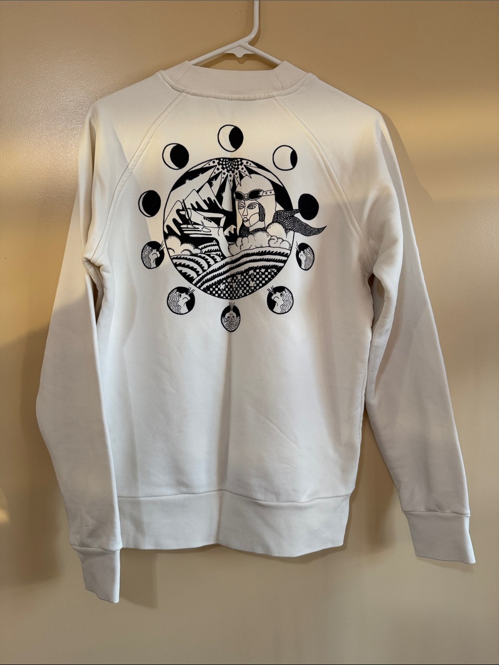 Scotch & Soda Cream Crewneck Sweatshirt with Black Graphic Back Art